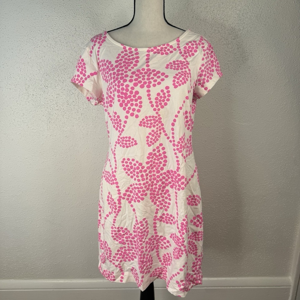 Mahi Gold Women's Short Sleeve White Pink Summer Beach Dress 95% Cotton Size L